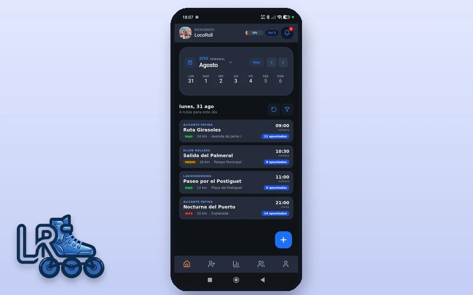 Pantalla de la app LocoRoller